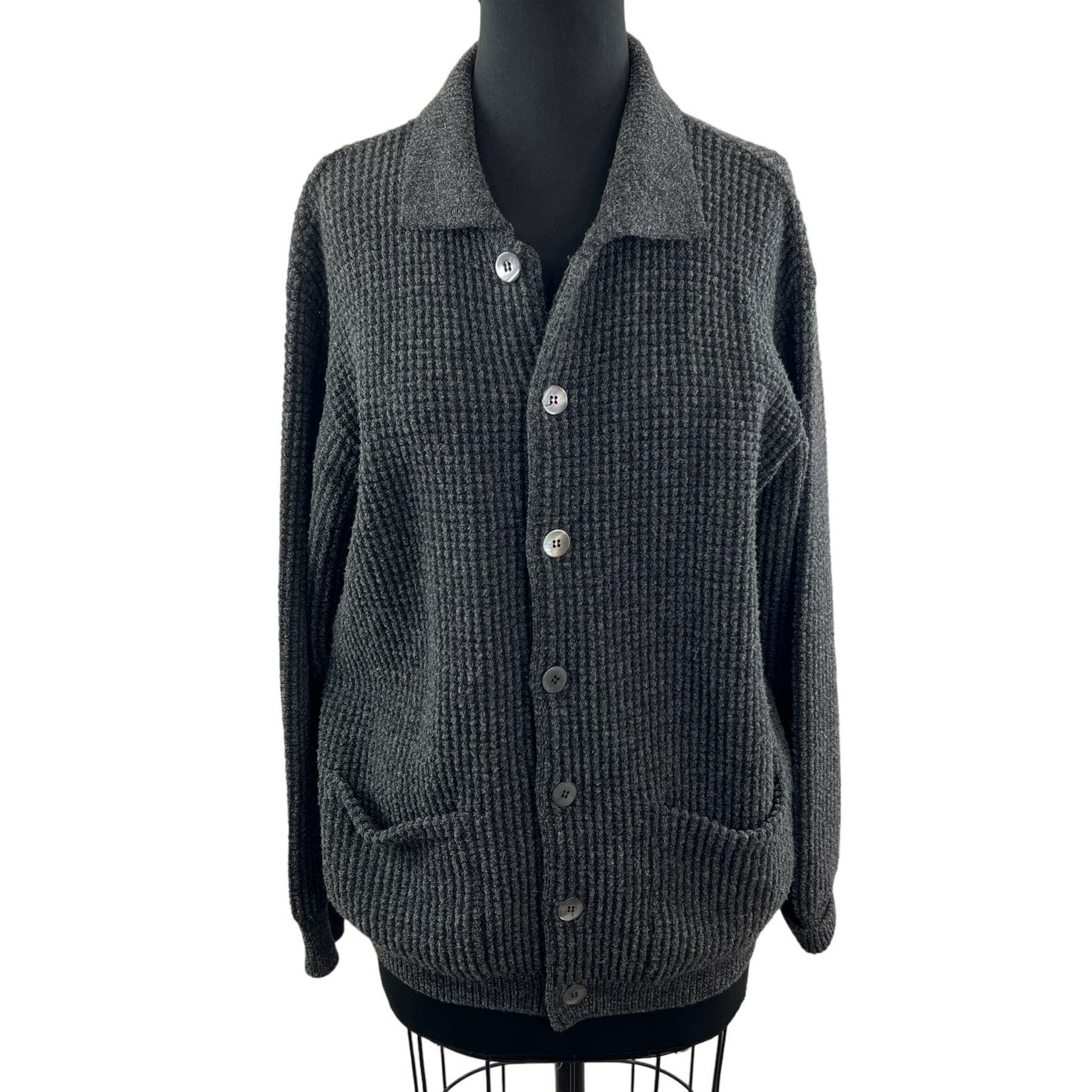 Canali Mens Merino Wool Cardigan Gray Long Sleeve Pockets Textured Knit Sz It 48